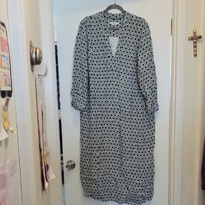 Boden Green and White Geometric Long Sleeve Dress